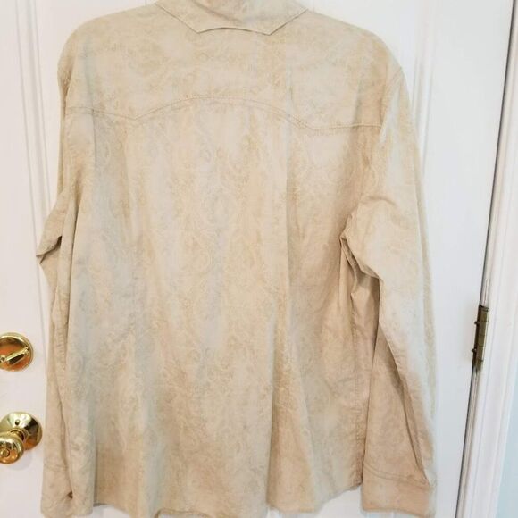 Howe Cream Tan Cotton Men's Embroidered Western Button Down Shirt XL - Picture 9 of 11